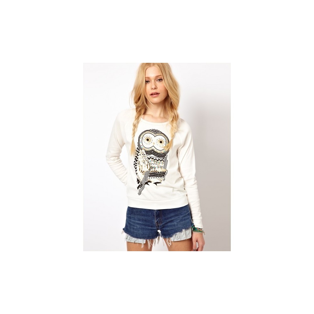 Pull jersey dessin de hibou douillet et...