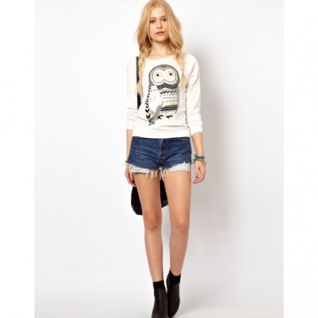 Pull jersey dessin de hibou douillet et confortable pour l'hiver