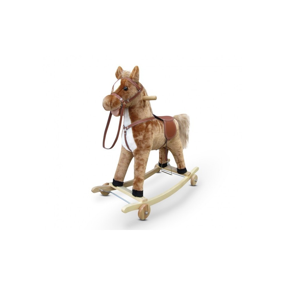 Cheval à bascule LT850 en peluche et en bois avec roulettes, lumières et sons