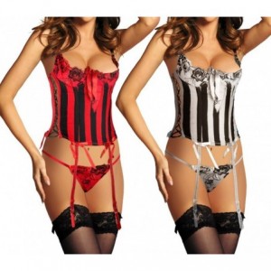 Ensemble sexy VT1217 bustiers corset SASHA rubans et string en deux couleurs