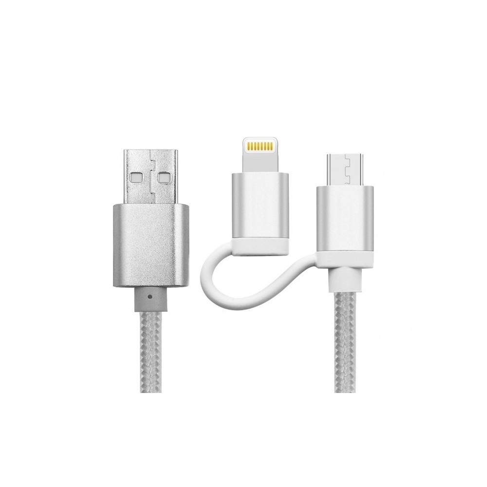 893267 Câble 2 en 1 Micro USB adaptateur de charge Lightning et données 39 cm