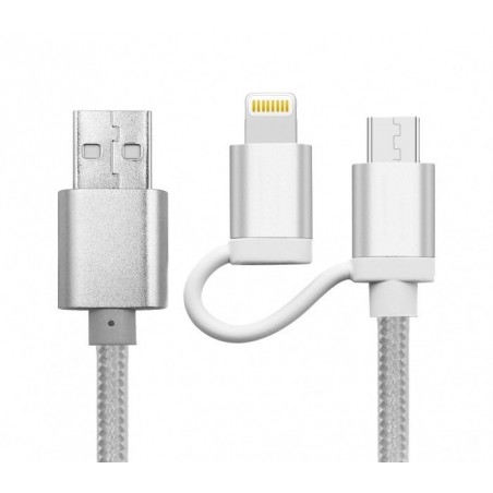 893267 Câble 2 en 1 Micro USB adaptateur de charge Lightning et données 39 cm
