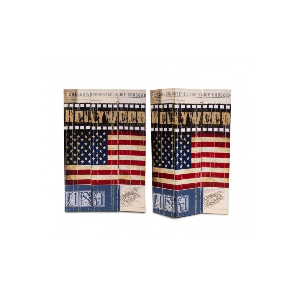 Paravent de séparation en toile 209653 Vieille Amérique sur bois 120 x 180 cm