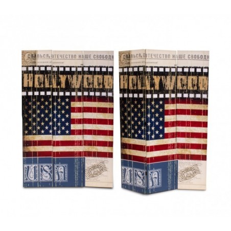 Paravent de séparation en toile 209653 Vieille Amérique sur bois 120 x 180 cm