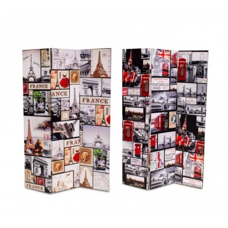Paravent séparateur 05975 Double modèle Londres Paris en toile sur bois 120x180 Paravent séparateur 05975 Double modèle Londres Paris en toile sur bois 120x180