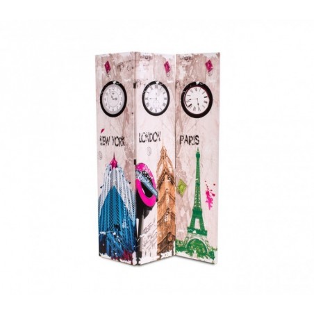 Paravent 05978 modèle Horloges en toile sur bois 120 x 180 cm trois panneaux Paravent 05978 modèle Horloges en toile sur bois 120 x 180 cm trois panneaux