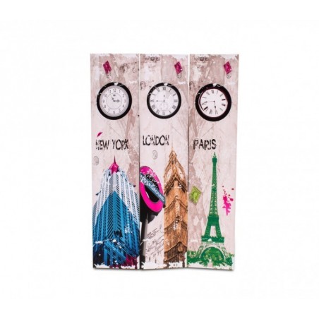 Paravent 05978 modèle Horloges en toile sur bois 120 x 180 cm trois panneaux Paravent 05978 modèle Horloges en toile sur bois 120 x 180 cm trois panneaux