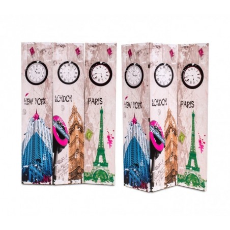 Paravent 05978 modèle Horloges en toile sur bois 120 x 180 cm trois panneaux Paravent 05978 modèle Horloges en toile sur bois 120 x 180 cm trois panneaux