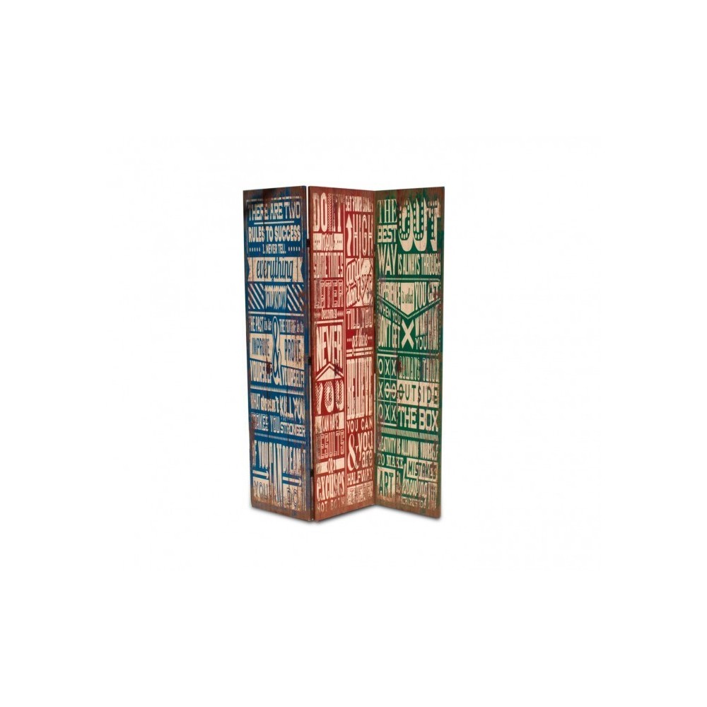 Paravent 05979 modèle Vintage en toile sur bois 120 x 180 cm trois panneaux
