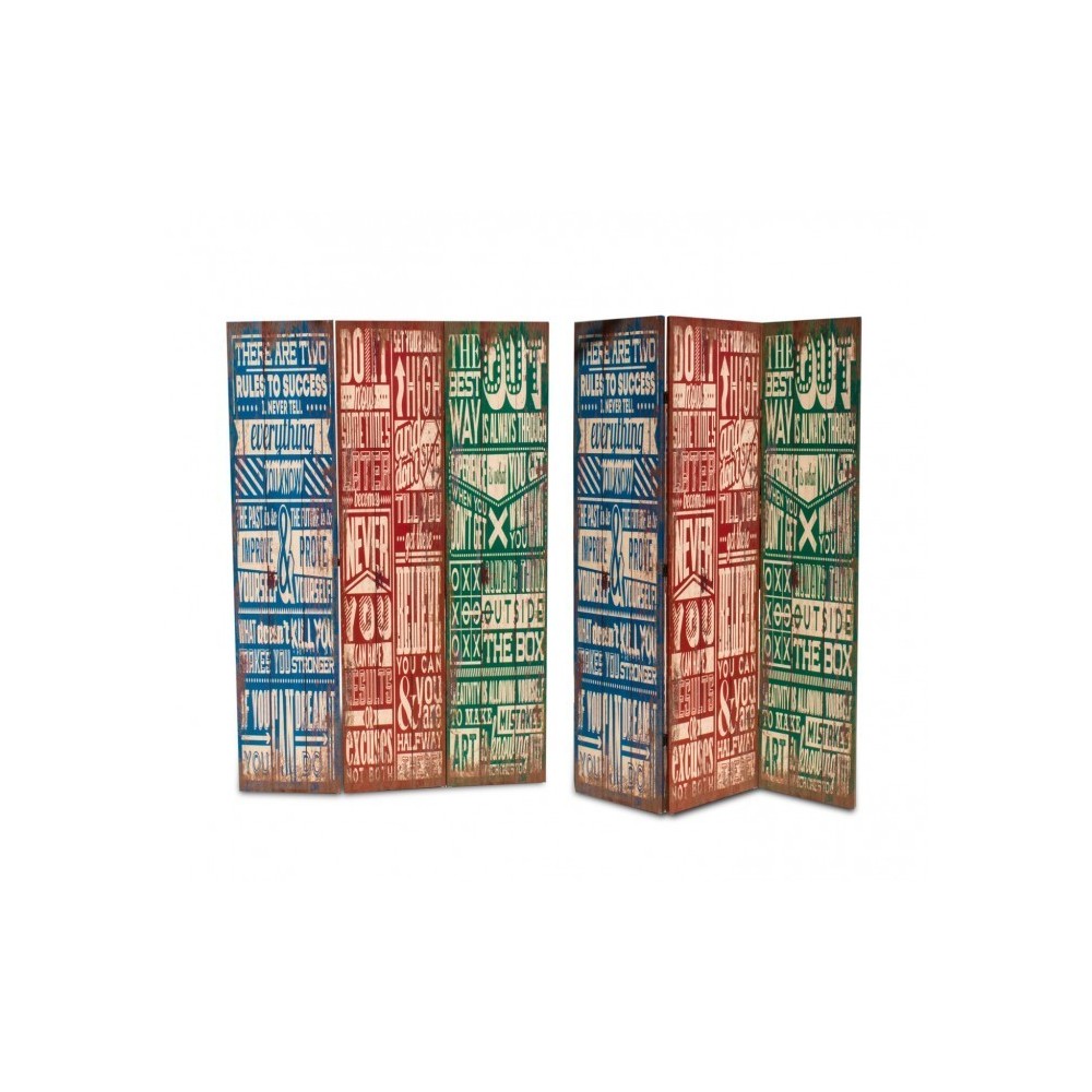 Paravent 05979 modèle Vintage en toile sur bois 120 x 180 cm trois panneaux