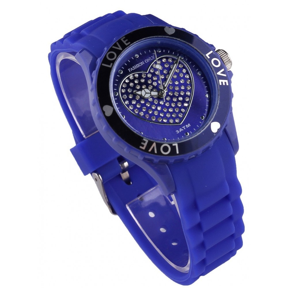 Montre femme  "Colors of Love" cadre lumineux avec coeur et bracelet en silicone