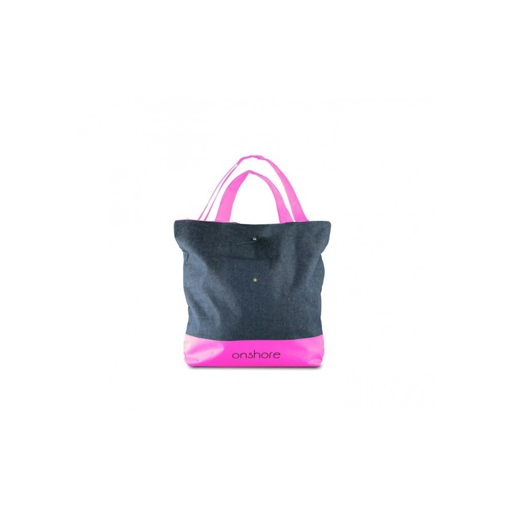 382516 Sac de plage ONSHORE en jean double poignée avec détails fluo
