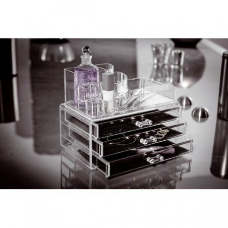 Organisateur de cosmétique maquillage en plastique transparent avec tiroirs