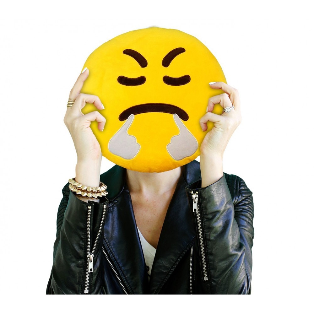 557315 Coussin décoratif émoticône motif tête d'exaspéré 30 cm ø 