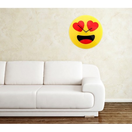 79/3232 Horloge murale en verre émoticône avec les yeux en coeurs 30 cm ø 79/3232 Horloge murale en verre émoticône avec les yeux en coeurs 30 cm ø
