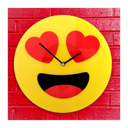 79/3232 Horloge murale en verre émoticône avec les yeux en coeurs 30 cm ø 79/3232 Horloge murale en verre émoticône avec les yeux en coeurs 30 cm ø