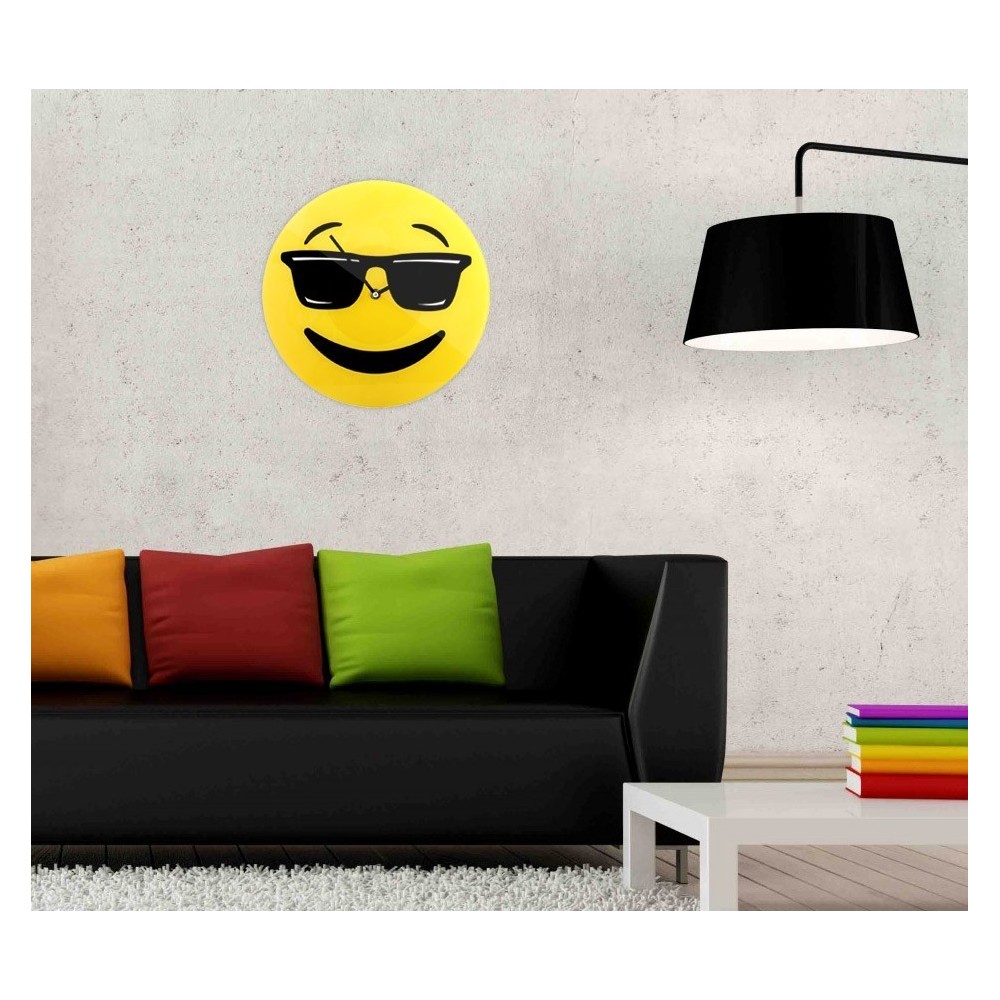 793231 Horloge murale en verre émoticône tête avec lunettes de soleil 793231 Horloge murale en verre émoticône tête avec lunettes de soleil