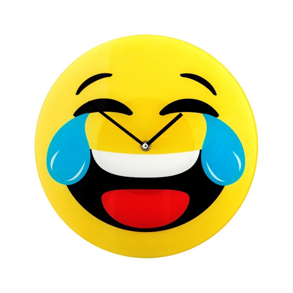 79/3230 Horloge murale en verre émoticône tête qui pleure de rire 30 cm ø