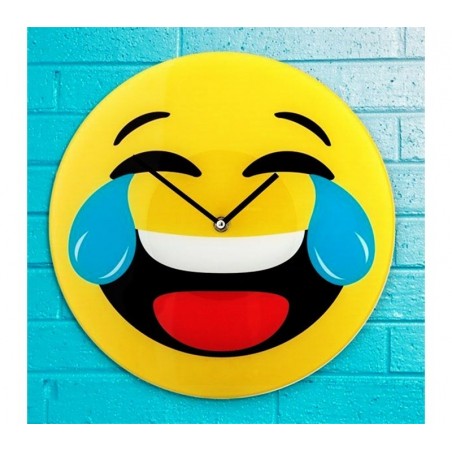 79/3230 Horloge murale en verre émoticône tête qui pleure de rire 30 cm ø
