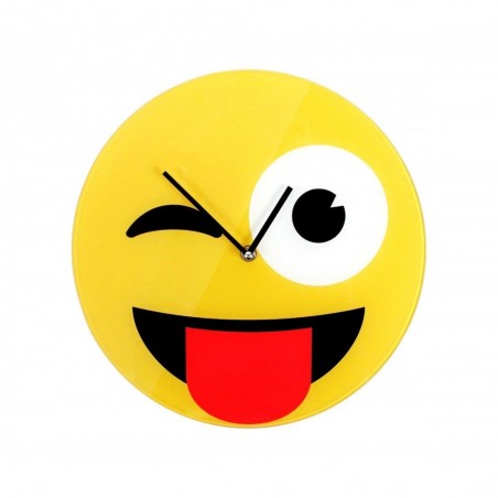 79/3229 Horloge murale en verre émoticône de clin d’œil tire la langue 30 cm ø