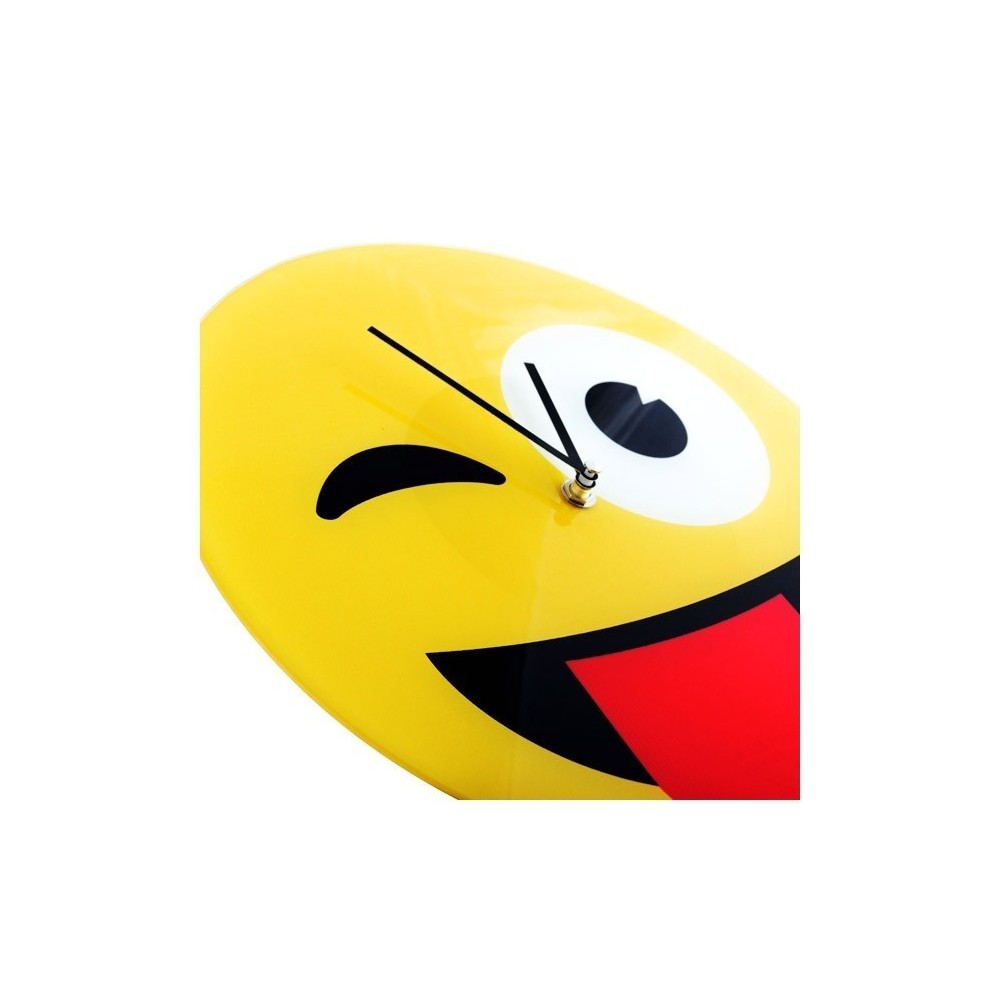 79/3229 Horloge murale en verre émoticône de clin d’œil tire la langue 30 cm ø