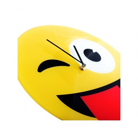 79/3229 Horloge murale en verre émoticône de clin d’œil tire la langue 30 cm ø