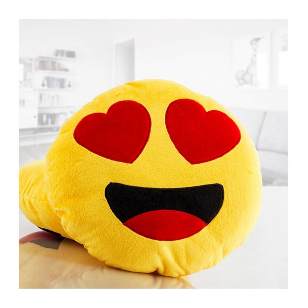  621038 Coussin décoratif émoticône motif Les yeux en cœurs 30 cm ø
