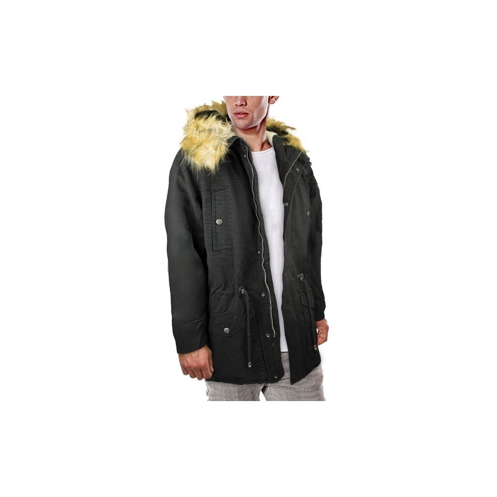 D-201 Parka à capuche pour homme modèle WINTER COOL avec fausse fourrure