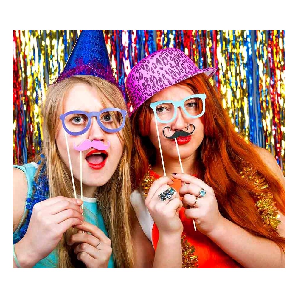 106058 Set de Photo booth PHOTO PROPS 32 pièces moustaches lèvres pour soirée
