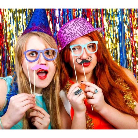106058 Set de Photo booth PHOTO PROPS 32 pièces moustaches lèvres pour soirée