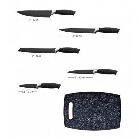 Set de 7 couteaux acier inoxydable RL-BLK7ST avec soutien acrylique et planche