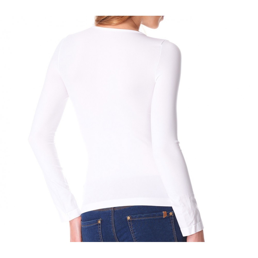 615256 T-Shirt Lisa manches longues et col V en nylon pour femme effet thermique