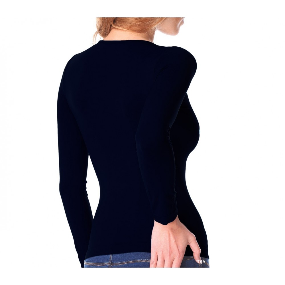 615256 T-Shirt Lisa manches longues et col V en nylon pour femme effet thermique