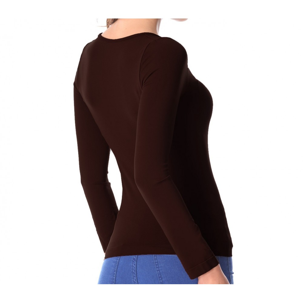 615256 T-Shirt Lisa manches longues et col V en nylon pour femme effet thermique