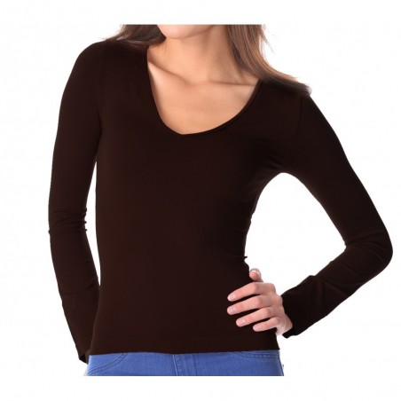 615256 T-Shirt Lisa manches longues et col V en nylon pour femme effet thermique 615256 T-Shirt Lisa manches longues et col V en nylon pour femme effet thermique