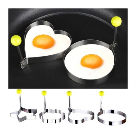 4706 Set de 4 moules à œufs au plat pour poêle en acier inox 9 x 9 x 1,4 cm