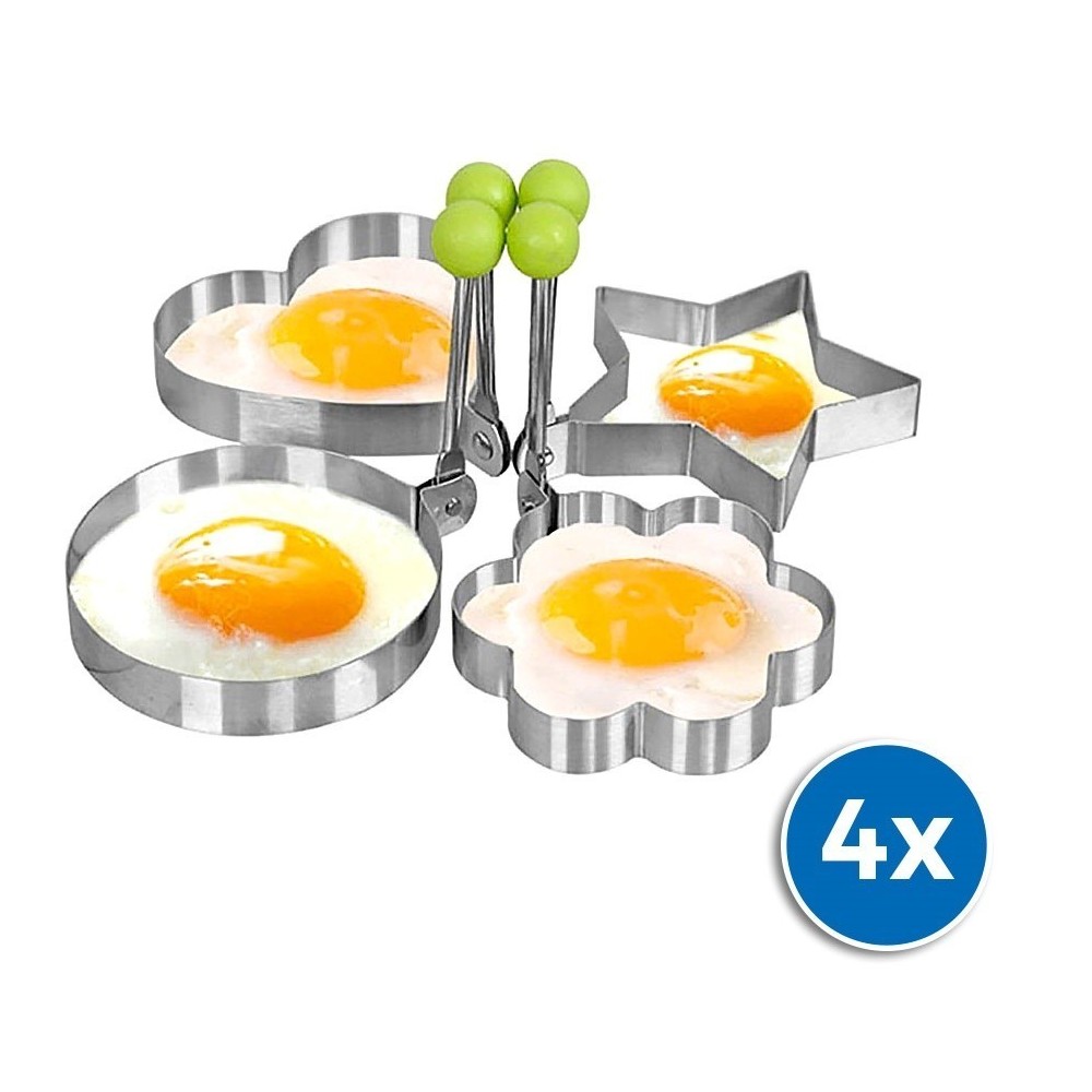 4706 Set de 4 moules à œufs au plat pour poêle en acier inox 9 x 9 x 1,4 cm