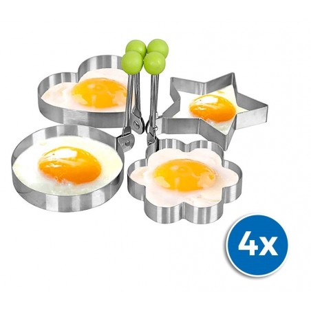 4706 Set de 4 moules à œufs au plat pour poêle en acier inox 9 x 9 x 1,4 cm