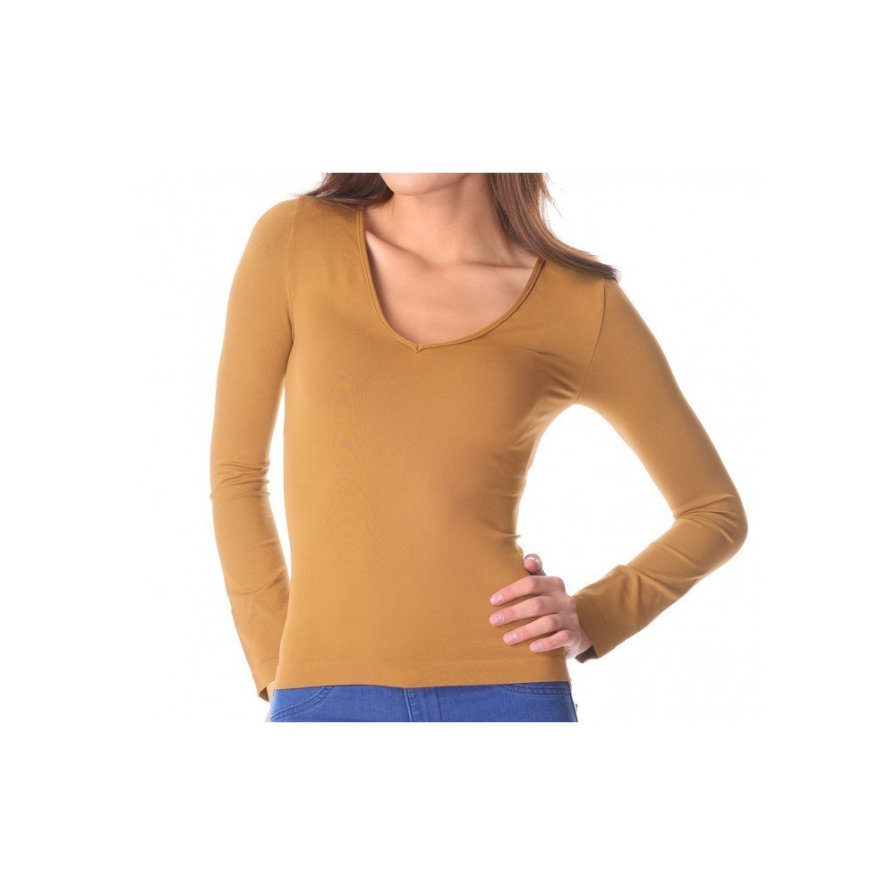 VKA25 Sous-pull Lisa manches longues col V pour femme slim fit effet t