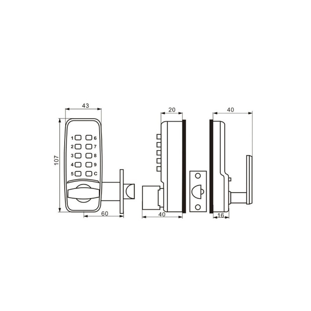 4365 Poignée à code mécanique avec clavier numérique 10 chiffres