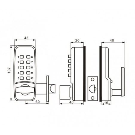 4365 Poignée à code mécanique avec clavier numérique 10 chiffres