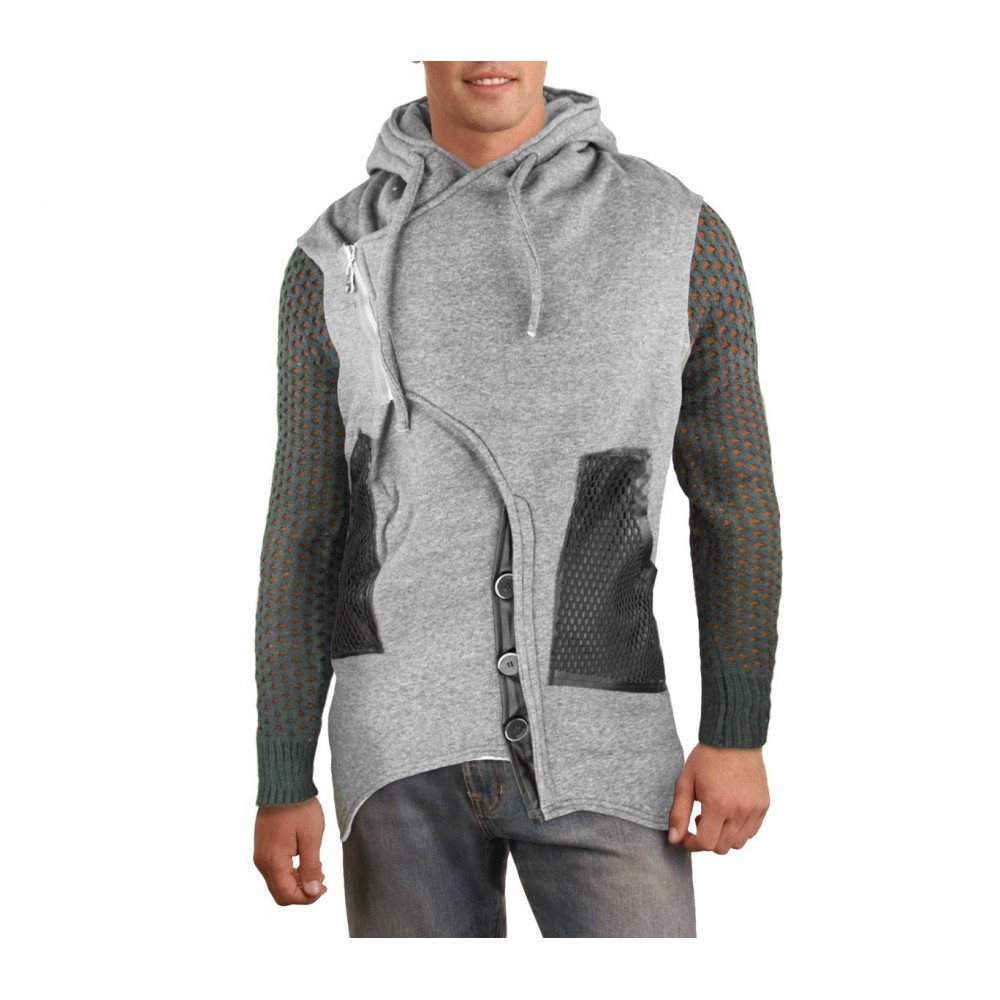 AZS 87329 Veste pour homme modèle Sedrik coupe asymétrique détails sur manches