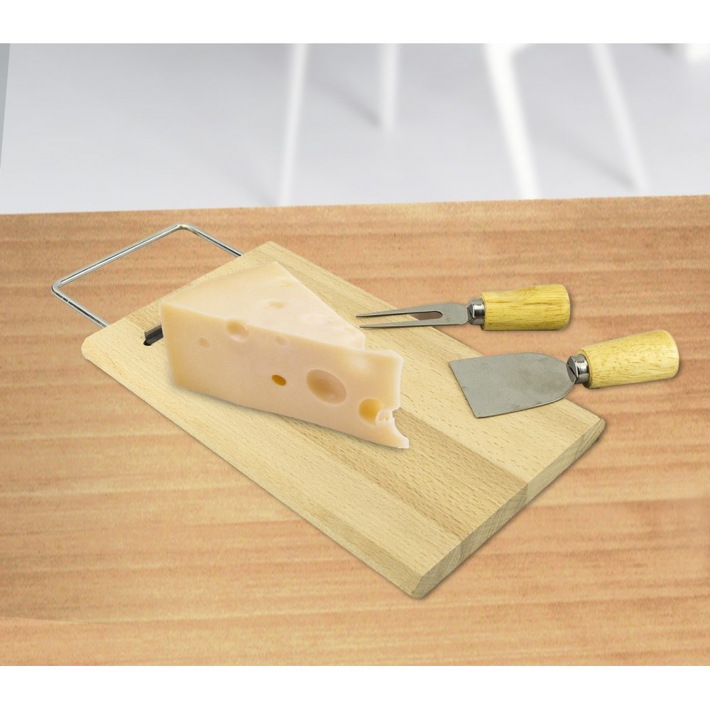 689378 Plateau à fromage en bois du bouleau avec fourchette et pelle 33 x 15 cm