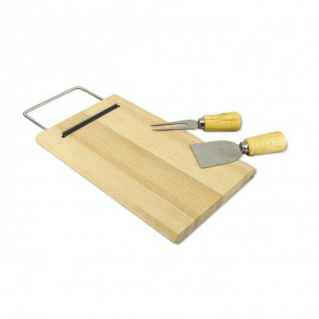 689378 Plateau à fromage en bois du bouleau avec fourchette et pelle 33 x 15 cm