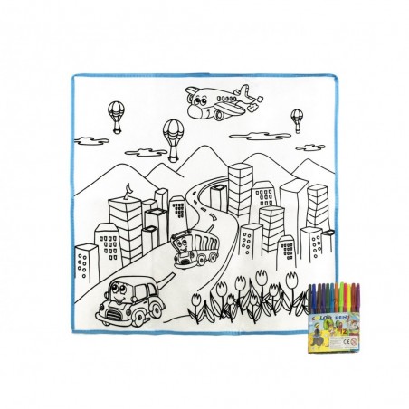 121768 Tapis magique LA VILLE lavable 50 x 50 cm pour colorier avec feutres