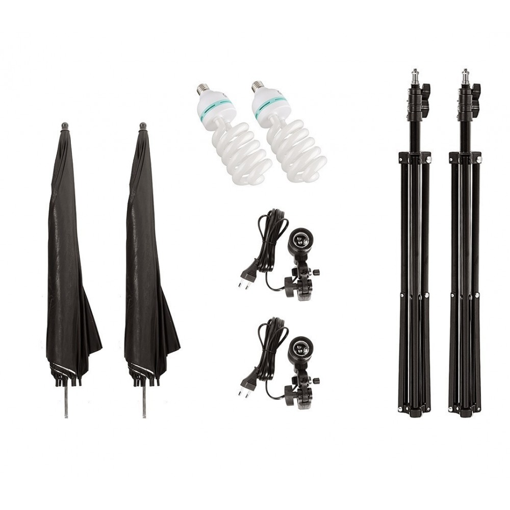 4493 Kit d’éclairage studio 2 parapluie lumineux 85 cm avec ampoules de 135 w