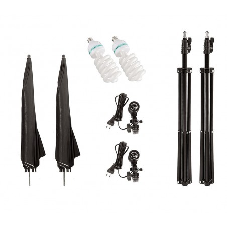 4493 Kit d’éclairage studio 2 parapluie lumineux 85 cm avec ampoules de 135 w