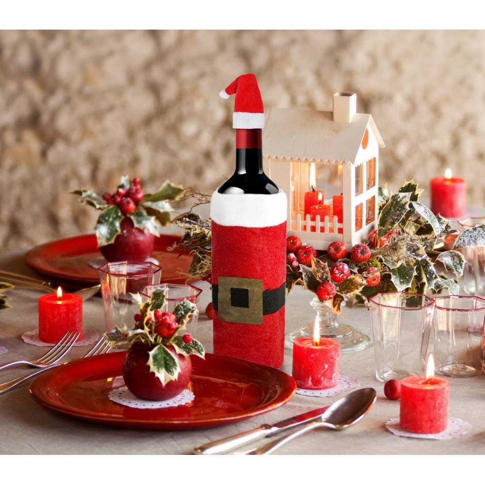 569197 Set de 2 couvre-bouteilles de Noël en costume de Père Noël avec bonnet