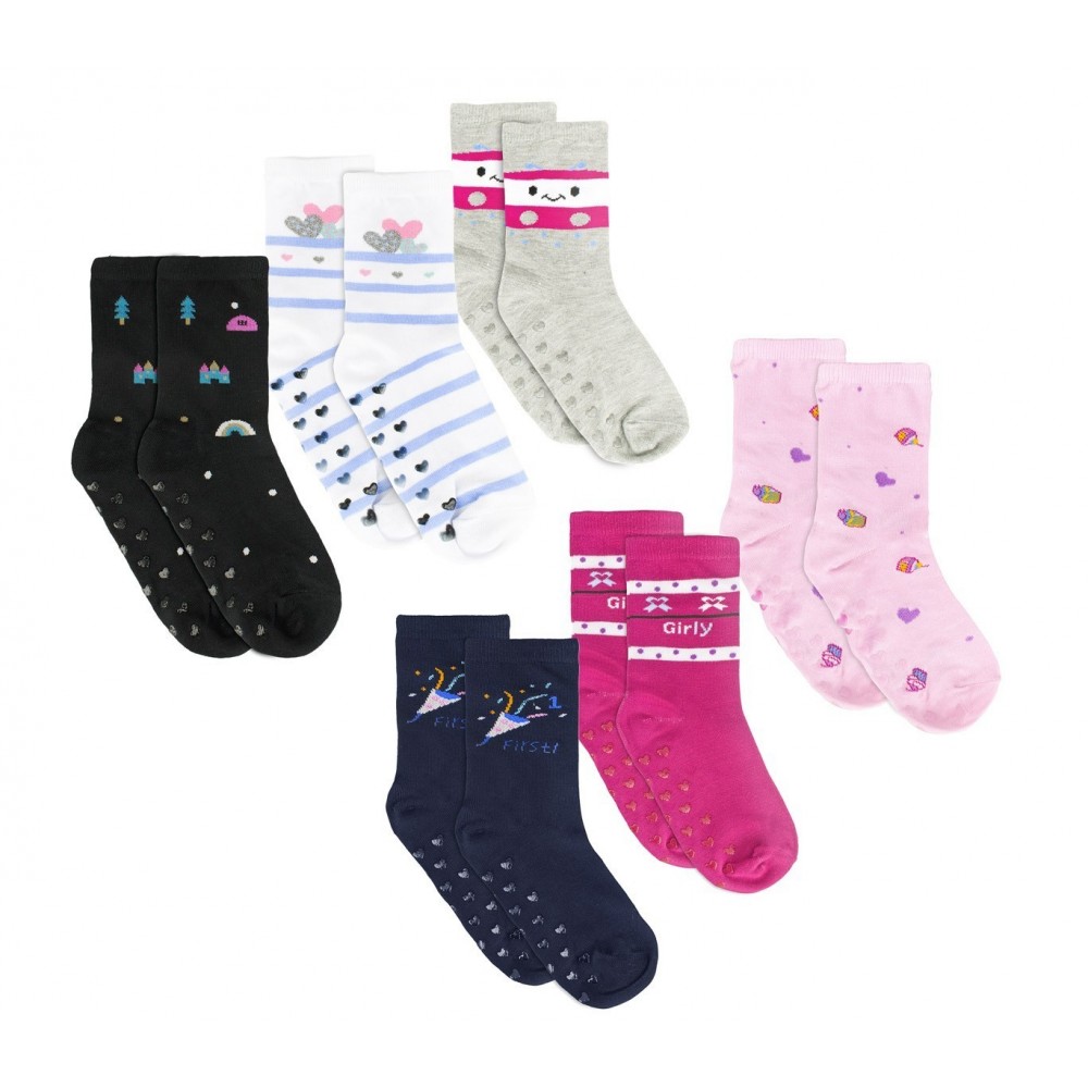 N523 Lot de 6 paires chaussettes antidérapantes fille SHALLY taille unique 32/36