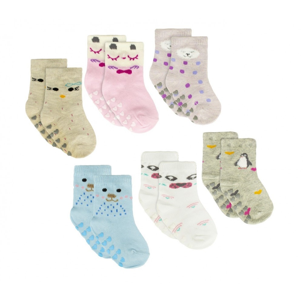 N608 Lot 6 paires chaussettes antidérapantes bébé MOVE GIRL tailles 0 à 24 mois